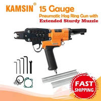 KAMSIN K-SC7E 15 Gauge Pneumatic Long Nose Hog Ring Gun Kit with 4.8-8mm Closure Diameter Staples, for Wire Cages, Car Seats