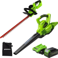 Greenworks 40V (185 MPH) Brushless Cordless Blower/Vacuum, 4.0Ah Battery and Charger Included 24322 with 40V Hedge Trimmer