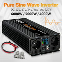 Luodabie Pure Sine Wave Inverter4000W 5000W 6000WDouble EU Socket DC12V 24V 48V To AC220V Voltage Converter Solar Car Inverter