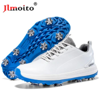 Waterproof Men Leather Golf Shoes Non-slip Spikes Golf Sneakers Breathable Golf Training Sneakers Golf Athletic Shoes Beginner