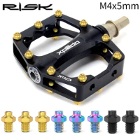 8pcs RISK Flat Bike Pedal Pin Bicycle M4x5mm Bolts Screws Titanium Alloy Anti-slip XC Pedal Fixed Studs