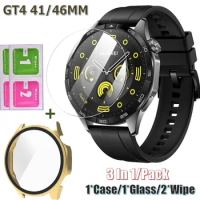 Plating Cover Watch Case for Huawei watch GT4 Band Frame 41/46MM Screen Protectors Glass film for huawei gt 4 Smart Bracelet