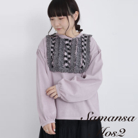 Samansa Mos2  特色立體拼布設計純棉圓領長袖上衣