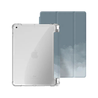 【BOJI 波吉】iPad Pro 11吋 2021第三代 三折式內置筆槽可吸附筆透明氣囊軟殼 原色渲染款 藍灰色