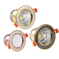 Electroplating Golden Color Embedded Dimmable LED Downlight 5W7W9W12W15W20W COB Spotlights Angle Adjustable Tube Lamp AC90-260V