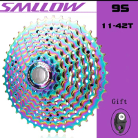 SMLLOW MTB Cassette Freewheel Bicycle Chain 9 Speed 11T-42T Rainbow Colorful Sprocket Mountain Bike Parts Flywheel
