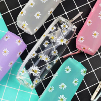 Daisy Transparent Pen Bag Minimalist Stationery Bag Portable Zipper Pencil Case Daisy Gift Pencil Bo