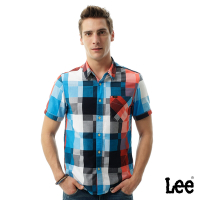 Lee 男款 格紋休閒短袖襯袖 藍色｜Modern