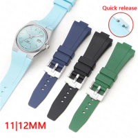 Convex Interface Rubber Strap for Tissot PRX Series 11mm 12mm Quick Release Stainless Steel Buckle Men Women Silicone Watch Band