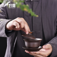 單個三才蓋碗茶杯柴燒功夫茶具一人用青花瓷帶蓋特大號陶瓷泡茶碗