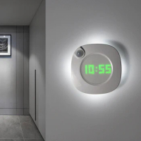 Modern Design LED Wall Clock Night Light with Motion Sensor RIP 360 Degrees Bathroom Wall Clock USB Rechargeable/Battery Power