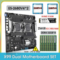 X99 Dual Motherboard KIT with 2pcs XEON E5 2680 V4 14-core Processor 8*32gb ddr4 2400mhz ecc reg Ram NVME 512GB M.2 SSD SET