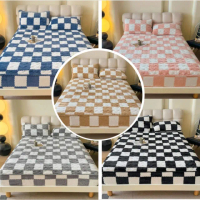 【A&R】北歐簡約高質感 北極絨加厚床包枕套組 棋盤格款 150x200CM(5-30CM床高可用 床罩 單人加大 三件組)