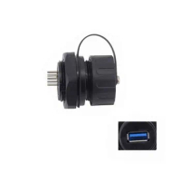 Waterproof USB 3.0 Connector IP68,Industrial M25 10Pin Male to USB Type A Female Socket Plug Panel Mount with Dustproof Cap