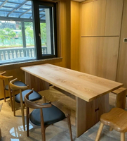餐桌 白蠟木雙拼大板餐桌日式實木茶桌原木自然邊工作臺民宿恰談辦公桌