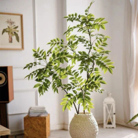 70-130cm Artificial Greenery Plants Fake Tropical Shrub Faux Nandina Branches Plastic Ficus Leaves for Vase Home Office Decor