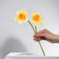 【Floral M】浪漫限定冬季橙黃色西洋水仙花仿真花花材（4入組）(人造花/塑膠花/假花/裝飾花)