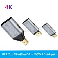 4K@60Hz USB3.1 Type C to DP/HDMI-compatible + 100W PD Adapter Convertor For Laptop HDTV USB-C Adapter