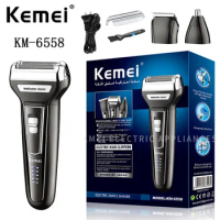 Kemei Km-6558 Multifunctional Waterproof 3 In 1 Cutter Head Usb Men Shaver Electric Kemei Electric Shaver