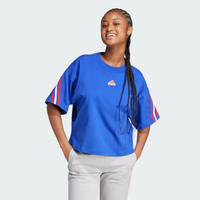 ADIDAS 短T W FI 3S TEE 寶藍色 白紅條紋 短版 上衣 女 IS8340