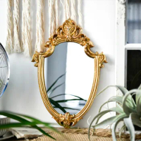 Vintage Gold Embossed Makeup Mirror Aesthetic Wall Stickers Room Acsesories Bathroom Home Decor