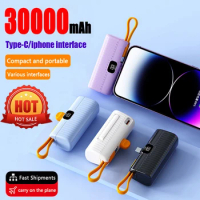 30000mAh 2 in1 Mini Power Bank Built in Cable PowerBank Digital display External Battery Portable Charger For Samsung iPhone