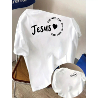 Kaos Cetak Yesus, Yesus Adalah Jalan Kebenaran Kehidupan Lengan Pendek Leher Bulat Atasan Santai unt