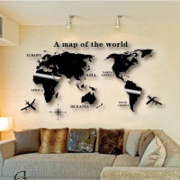 3D Acrylic Wall Art Decal, World Map Sticker, Globe, Earth Decor for Kid's Room, Home DIY Mirror, Self-adhesive, Removable