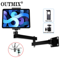 OUTMIX Wall Mount Tablet Stand Long Arm Stretchable Phone Wall Holder Adjustable Metal Wall iPad Stand for iPhone iPad 4-11 inch
