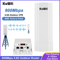 KuWfi Outdoor Wifi Repeater 900Mbps 5.8G Wireless Router Long Range Extender 5KM Wifi Coverage for Camera Gigabit Ethernet Port