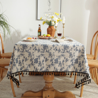 ผ้าปูโต๊ะผ้าปูโต๊ะผ้าฝ้ายผ้าลินินลายสีฟ้าวินเทจผ้าพื้นหลังรูปถ่าย