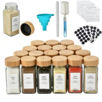 120ml Transparent Bamboo Cover Seasoning Bottle Square Glass Containers Bottle Kitchen Spice Bottle With Hole Sprinkler Jar