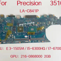 ADP80 LA-C841P Mainboard For Dell Precision 3510 Motherboard CPU: E3-1505M I5-6300HQ I7-6700HQ GPU: 216-0868000 2GB DDR4 Test OK