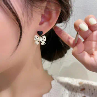 Sweet Girl Earrings Korean Version Temperament Net Red Love Polka Dot Bow 2022 New Trendy Spring Female Niche Earrings Oorbellen