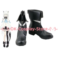 Shirakami Fubuki Cosplay Shoes Youtuber Vtuber Cosplay Boots Halloween Carnival Prop Black PU Leathe