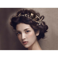 瑪姬現貨新娘飾品瑪姬主義-F289-金色海星樹葉複古頭飾花串髮箍