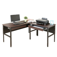 【DFhouse】頂楓150+90公分大L型工作桌+2抽屜電腦辦公桌-胡桃色