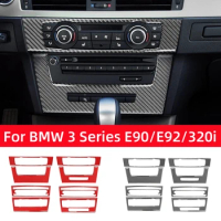 Carbon Fiber Interior Car Center Console Air Conditioning CD Button Panel Decoration Stickers Trim For BMW 3 Series E90 E92 320i