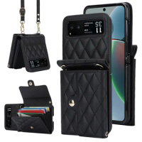 Crossbody Bag Fashion Leather Phone Case For Motorola Moto Razr 40 40S Razr40 With Long Lanyard Wallet Card Slot Protect Cover