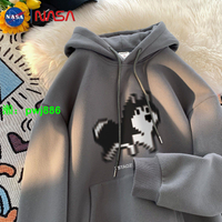 NASA聯名哈士奇衛衣男秋冬款卡通印花潮牌歐美風寬松加絨加厚連帽