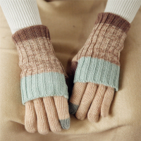 沛錦觸屏手套羊毛羊絨手套女冬天中長款折疊翻邊保暖針織毛線手套1入