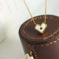 Amaiyllis 18K Gold Simple Set White Seashell Zircon Heart Pendant Necklace Jewelry For Women Gift