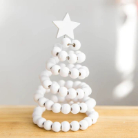 Wood Bead Table Top Decor 3D Christmas Tree Tabletop Ornament Novelty Xmas Tree Figurine for Home Decor Holiday Party Shelf