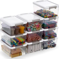 Citylife 1.3 QT 10 Pack Small Storage Bins Plastic Storage Container Stackable Box with Lids for Organizing, Clear Grey