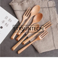 100pcs Wood Spoon Fork Handmade Reusable Chinese Japanese Food Sticks for Food Tableware Wooden Kitchen Household