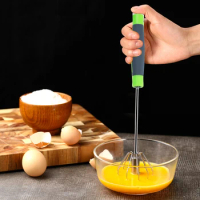 Semi-automatic Mixer Egg Beater Manual Self Turning Stainless Steel Whisk Hand Blender Egg Cream Stirring Kitchen Tools