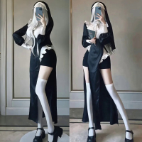 Anime Sexy Nữ Tu Thiết Kế Ban Đầu Cosplay Chowbie Đồng Phục Màu Đen Sexy Dress Kích Thước Lớn Halloween Trang Phục Cho Phụ Nữ Maid Trang Phục