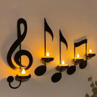 Metal Music Note Candle Holder Stable Candle Stand Holder Atmosphere Props Black Durable Hanging for Home Furnishing Decoration