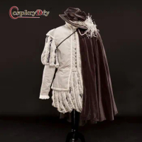 Cosplaydiy Renaissance Victorian Royal Tudor Costume Men Medieval Elizabethan Costume Tudor King White Black outfit Vintage suit