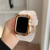 Korea sport clear band + case for Apple Watch 7 6 Se 5 4 3 clear silicone strap for iWatch 41mm 45mm